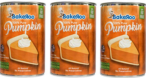 (Pack of 3) Bakeroo Tinned Pumpkin Puree (Pumpkin Pie Filling - Pastel de calabaza), 100% Natural - 425g