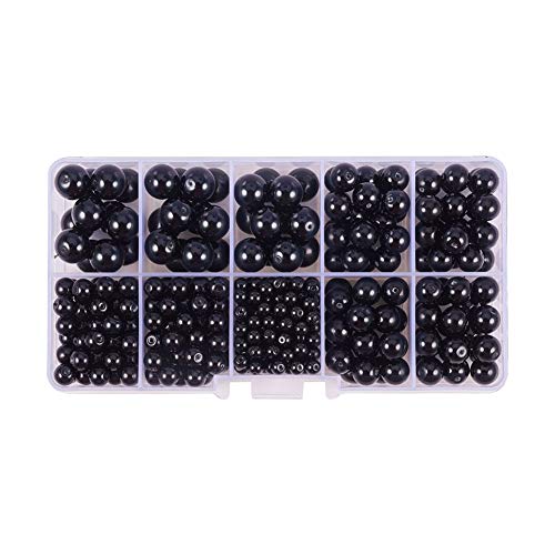 PandaHall Elite – 1 caja/aproximadamente 410 perlas de cristal redondas con varias dimensiones, 4 mm, 6 mm, 8 mm y 10 mm para creación de joyas