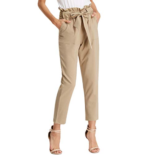 Pantalones Largos de Verano para Mujer Bodycon Slim Casual Ligero Tejido Suave Beiga M Claf1011-4
