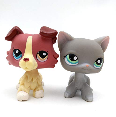 Pet Shop 2pcs/Lot Littlest LPS Toy Gray Shorthair Cat Pink Collie Dog