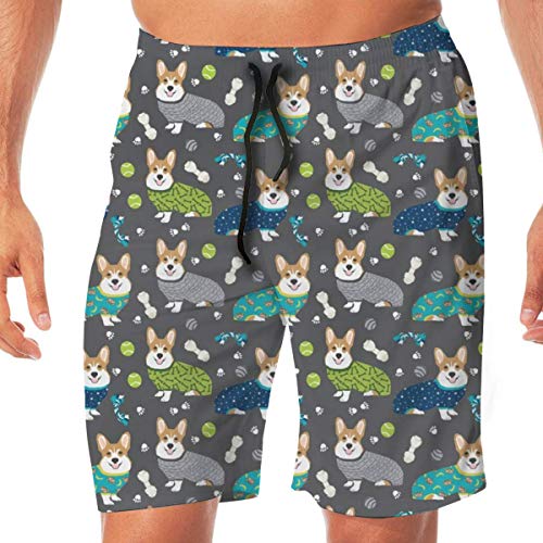 Pijamas Corgi Cute Corgis Bañador para Hombre Beach Holiday Party Secado rápido con Bolsillos Laterales,XL