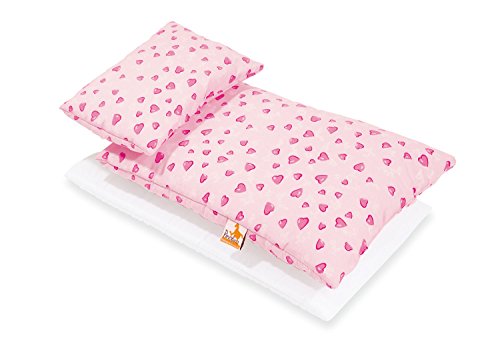 Pinolino 28350-7 - Ropa de cama para cochecito de juguete (3 piezas), diseño de corazones, color rosa