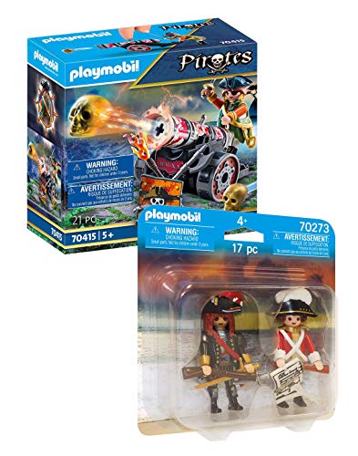 PLAYMOBIL® Pirates Set de 2 Juegos 70415 70273 Pirata con Cañón + Capitán Pirata y Soldado