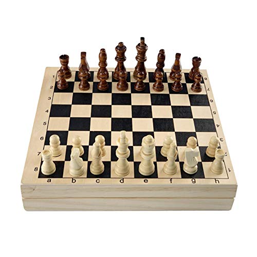 POHOVE Juego de madera 2 en 1, juego de ajedrez plegable de madera plegable en un ajedrez, juego de hockey de madera, juego de futbolín, juego de mesa para niños y adultos