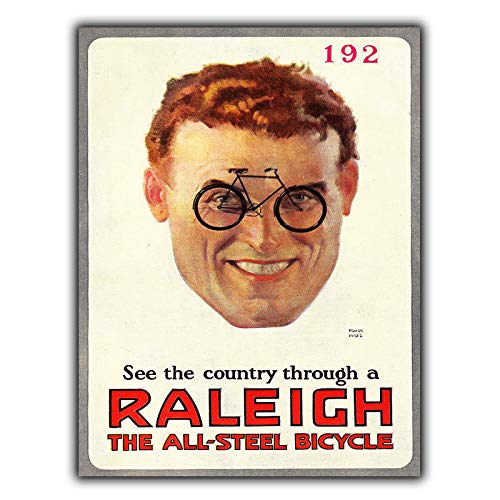 PotteLove Raleigh - Placa de Pared para Bicicletas (Metal, Estilo Vintage, años 1950)
