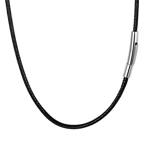 PROSTEEL Collar de Cuero Genuino para Hombre, 3mm Cadena de Cuero con Cierre de Acero Inoxidable Collar Básico, 46cm/50cm/55cm/61cm/66cm (41.00, 2mm Ancho)