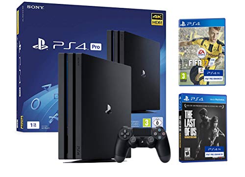 PS4 Pro 1TB Playstation 4 - Pack 4K - Incluye 2 Juegos con Resolución 4K nativa - FIFA 17 + The Last of Us: Remastered