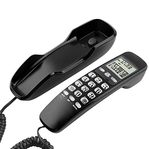Pusokei Teléfono con Cable: teléfonos de línea Fija Mini teléfono de Pared: función de devolución de Llamada, Pantalla LCD Que Muestra el Mes, la Fecha, la Hora, los Minutos, etc.(Negro)