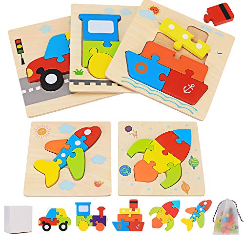 Puzzles de Madera de Vehículos Niños 2 3 4 5 Años, 5 Piezas Juguetes Bebes Montessori Puzzles Infantiles Educativos Rompecabezas Juegos Regalo Preescolar de Aprendizaje Temprano para Niñas y Niños
