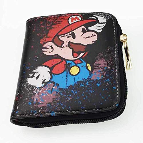 QIMA Super María Monedero Anime japonés Super Mario Dragon Ball Short Zipper PU Wallet Mario Card Bag Clutch Coin Purse