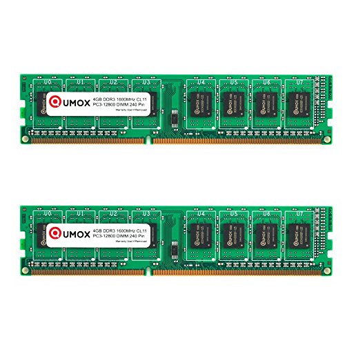 QUMOX Memoria 8GB (2x 4 GB) DIMM DDR3 1600MHz 1600 PC3-12800 (240 PIN) para computadora escritorio PC