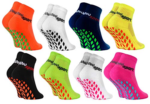 Rainbow Socks - Niñas Niños Calcetines Antideslizantes de Deporte - 8 Pares - Multicolor - Talla 24-29