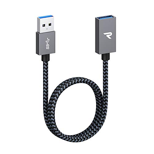 RAMPOW Cable Alargador USB 3.0 [0.5M] Quick Charge 3.0 5Gbps USB A Macho A Hembra Cable Extension 500MB/S para Equipos y Accesorios electrónicos, PC, Laptop, Mouse, Teclado, Cámara, Gafas VR - Gris