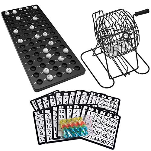 Rantoloys Máquina de lotería de Bingo Juego de Bingo con Jaula de Bingo Tablero de Bingo Bolas de Bingo 18 cartones de Bingo y fichas de Bingo Juego de Bingo para Fiestas