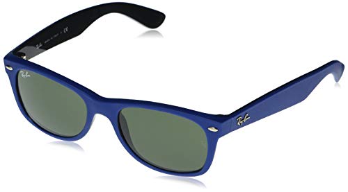 Ray-Ban New Wayfarer Gafas, Top Rubber Blue On Shiny Black (646331), 58 Unisex Adulto