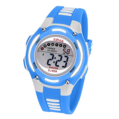 Reloj Digital para Niña Niño,Chicos Chicas Impermeabl Deportes al Aire Libre LED Multifuncionales Relojes de Pulsera con Alarma (Azul)
