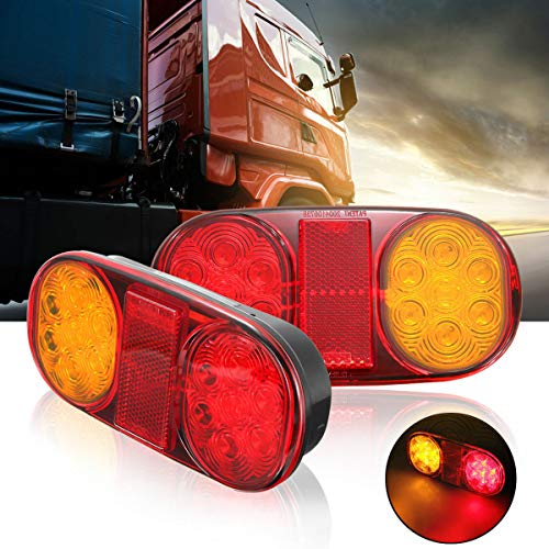 Riloer 2X 10-30V LED Luces de Remolque de Cola, Luz de Freno de Cola Luz de Marcha Atrás Remolque de Camión para Caravana Camioneta Señal de Giro Trasera