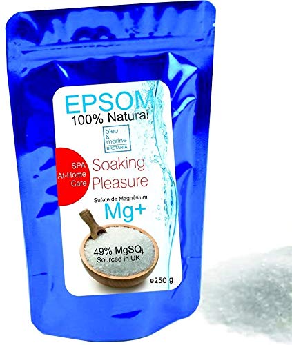 Sales Epsom Puras - Magnesio Natural ● Eliminar las toxinas y metales pesados ● 250g ● Exfoliante Facial y Corporal 100% Natural ● Sulfato de Magnesio Puro Grado Alimentar Multiusos -