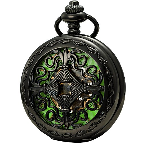 SEWOR Vintage mecánica Mano Viento Reloj de Bolsillo Luminosa Esfera Lupa de Cristal (Negro)