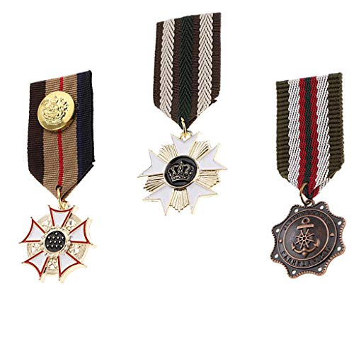 Sharplace Medalla De Premio De 3 Paquetes con Cinta, Insignia De Broche De Pin Uniforme Estilo Azul Marino para Hombres Niños Niños Cosplay