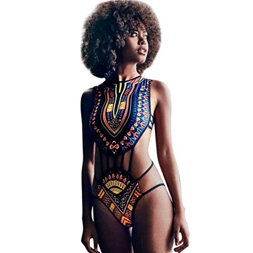 SHOBDW Mujer Africano de impresión Vintage Estilo étnico Bikini Conjunto de Traje de baño Push-up Sujetador Acolchado Beachwear (Negro, L)
