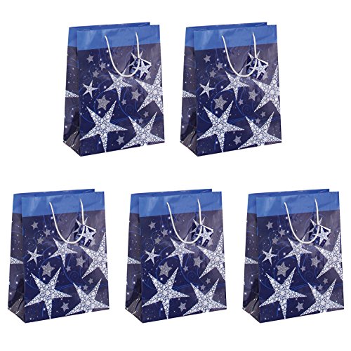 SIGEL GT025 Bolsa para regalos de Navidad grande, "Shining Stars", 33 x 26 cm, azul, 5 unidades, para Navidad