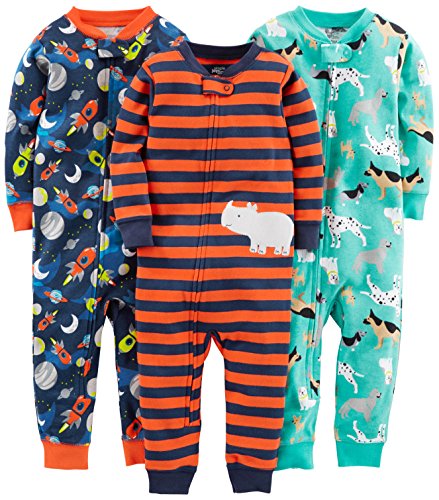 Simple Joys by Carter's pijama de algodón sin pies para bebés y niños pequeños, paquete de 3 ,Dogs/Space/Rhino ,24 Months