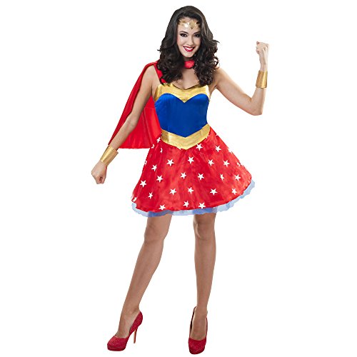 Sincere Party Disfraz de superhéroe para Mujer con Capa de satén, puños de Spandex, Casco de Spandex (38-40)
