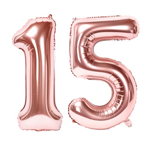 Siumir Globos de Número Número 15 Oro Rosa Globos Digital Grande Papel De Aluminio Globos Decoración de Fiestas de Cumpleaños