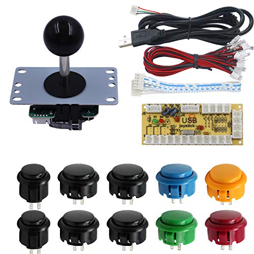 SJJX DIY Arcade Game Button and Joystick Controller Kit for Rapsberry Pi and Windows,5 Pin Joystick and 10 Push Buttons 822a Mix Black