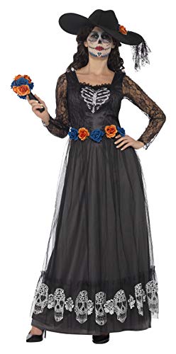 Smiffys Disfraz de Esqueleto de Novia del día de Muertos, Negro, con Vestido, Sombrero y