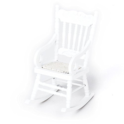 SODIAL(R) Modelo de silla mecedora de madera de casa de munecas en miniatura 1/12 Blanco