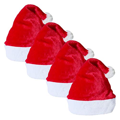 sombrero de Santa para adultos, un tamaño, 4Pc Unisex rojo engrosado Sombrero clásico de Navidad Gorro de Navidad Gorro de muñeco de nieve de Santa Fiesta de disfraces festivos de Año Nuevo Fiesta