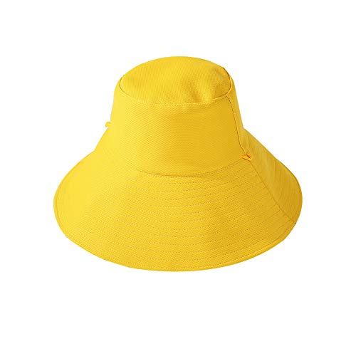 Sombrero del Sol de Las Mujeres Sombrero del Sol del Verano de ala Ancha Plegable Sombrero del Cubo del algodón de Las señoras Sombrero de la Playa Flojo (C Amarillo)