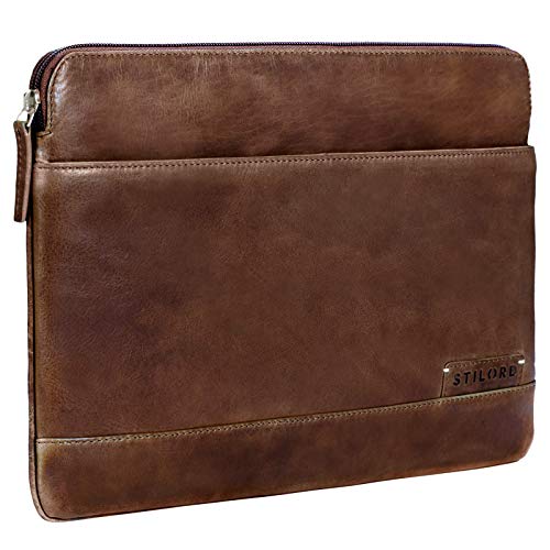 STILORD 'Robb' Funda de Piel Estilo Vintage para Tablet o MacBook de 14' y portátil de 13,3' Portafolio Bolso o Bolsa Protectora de auténtico Cuero, Color:Mocca - marrón Oscuro