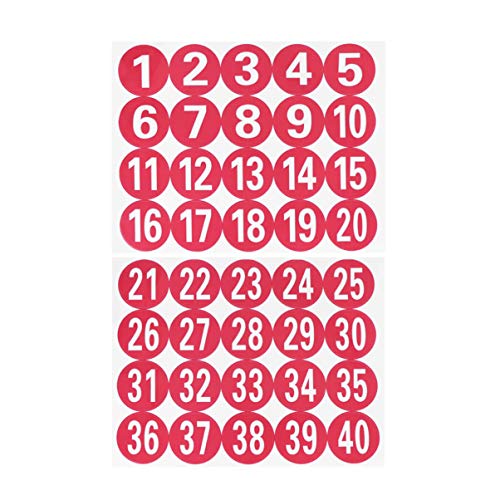 STOBOK 40pcs etiquetas redondas de números 1-40 etiquetas adhesivas de números pegatinas adhesivas rojas etiquetas de número de serie etiquetas de almacenamiento de inventario de marcador decorativo