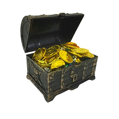 STOBOK Cofre del Tesoro Pirata con Monedas de Oro Pendientes de Piedras Preciosas Pendientes Juguete de Pirata para Niños