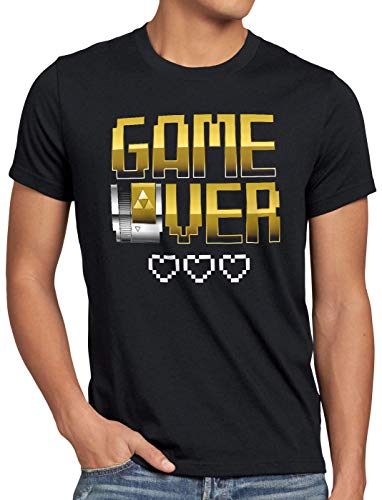 style3 Game Over Camiseta para Hombre T-Shirt NES Cartridge Link Oro, Talla:XL, Color:Negro