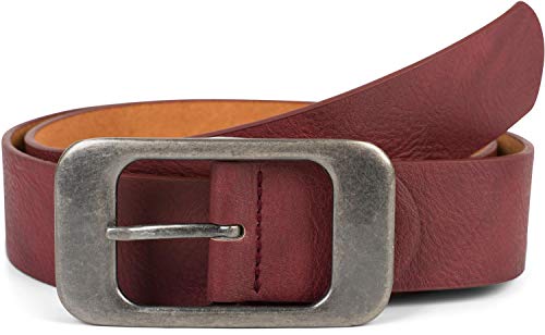 styleBREAKER cinturón unisex monocolor con una gran hebilla rectangular, acortable 03010100, tamaño:90cm, color:Burdeos-Rojo