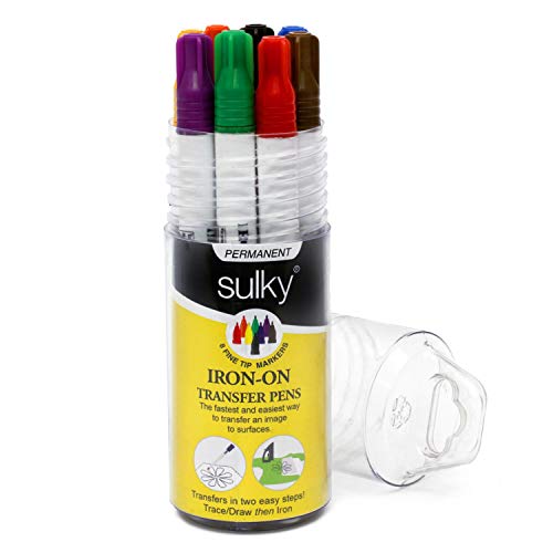 Sulky Iron-On Transfer Pen 8 Pack-Blk/BLU/Brn/Red/ORN/Grn/Pur/Yel