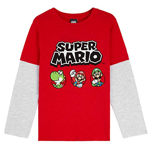 Super Mario Camiseta Niño, Camisetas de Manga Larga Azul y Roja con Mario Bros, Ropa para Niño de Algodon, Regalos para Niños y Adolescentes 3-13 Años (3-4 años, Rojo)
