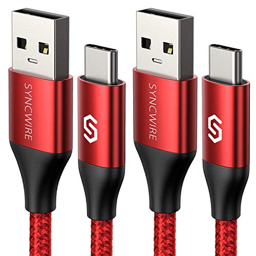 Syncwire USB C Cable 1.8m [Paquete de 2] Cargador USB 3.0 Tipo-C Cable de Carga rápida Braidedz Nylon Trenzado Compatible con Samsung, MacBook, Huawei, Google Pixel, Sony Xperia XZ, OnePlus y más
