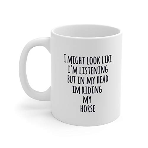 Taza con texto en inglés "In My Head I'm Riding My Horse", taza de caballo, taza divertida, regalo para jinetes de caballo, taza de café, 445 ml