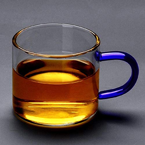 Taza de vidrio de borosilicato alto espesado patrón de martillo resistente a altas temperaturas taza de té pequeña tazón de té hogar taza maestra juego de té-Taza con asa de vidrio-azul zafiro (1 paq