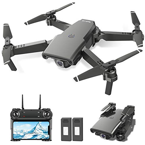 tech rc Drone con Cámara HD 1080P, Drone FPV Plegable Drone Profesional Posicionamiento de Flujo Óptico, 2 baterías, Control Remoto WiFi, Un botón de despegue / Aterrizaje, Modo sin Cabeza 3D Flip
