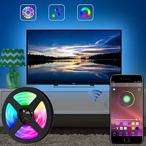 Tira de luces LED para TV LED, tira de luces LED RGB de 11.5 pies (3.5M) controlada por APP para TV de 40 a 60 pulgadas, sincroniza con la música, iluminación diagonal, 5050 RGB para Android e iOS