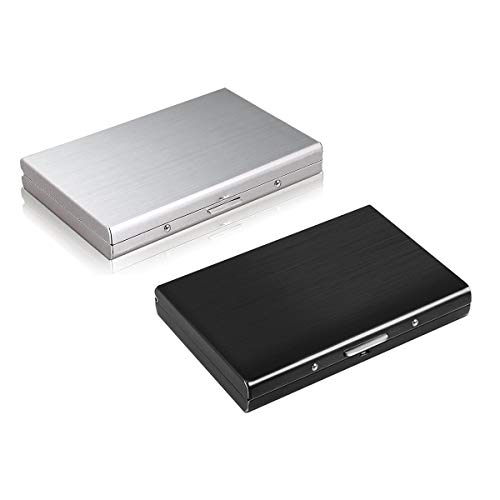 TLIYE - Caja de tarjetas de crédito de acero inoxidable negro y plateado, 2 unidades, con cierre RFID, para tarjetas de crédito, acero inoxidable, protección de datos y carnet de conducir