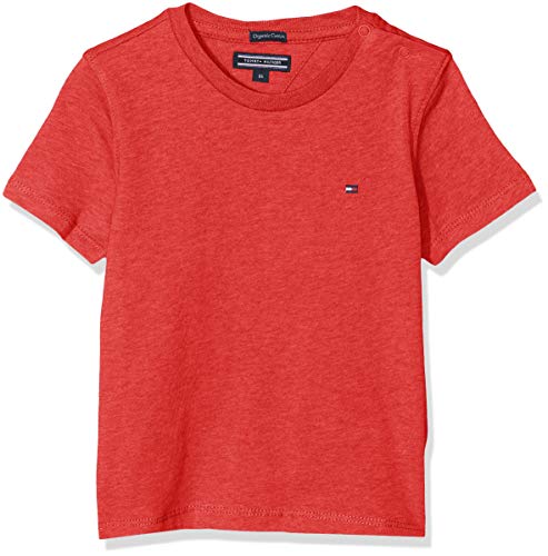 Tommy Hilfiger T Camiseta Básica de Manga Corta, Rojo (Apple Red Heather), 128 (Talla del Fabricante: 8-9) para Niños