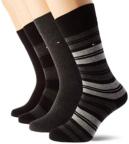 Tommy Hilfiger Th Men Sock 4p Stripe Tin Giftbox calcetines, negro, 39/42 (Pack de 4) para Hombre