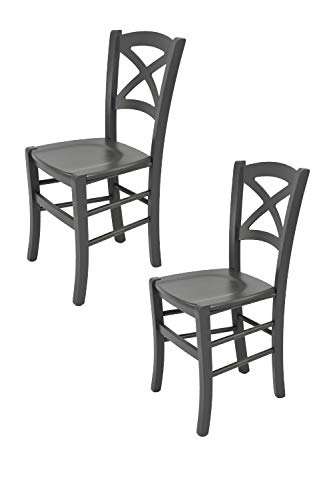 Tommychairs - Set 2 sillas Cross para Cocina y Comedor, Estructura en Madera de Haya barnizada Color Gris Oscuro y Asiento en Madera